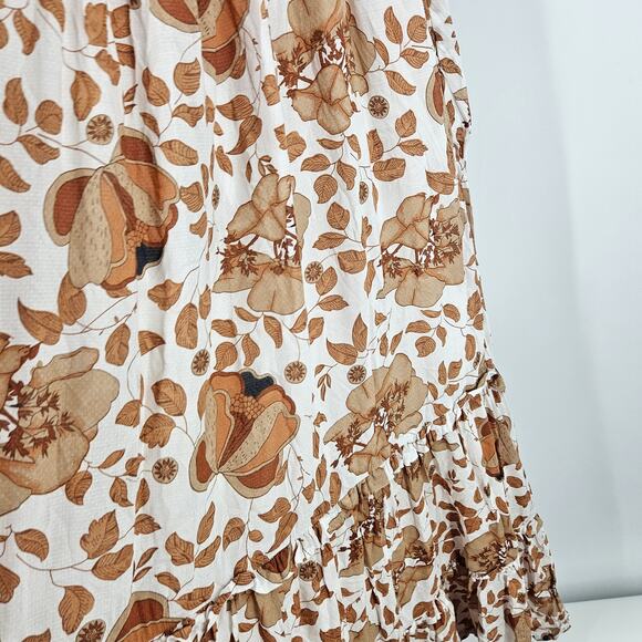 Anthropologie Dress White Tan Floral Cutout Tiered Puff Sleeve Smocked Maxi Sz S - Picture 8 of 11